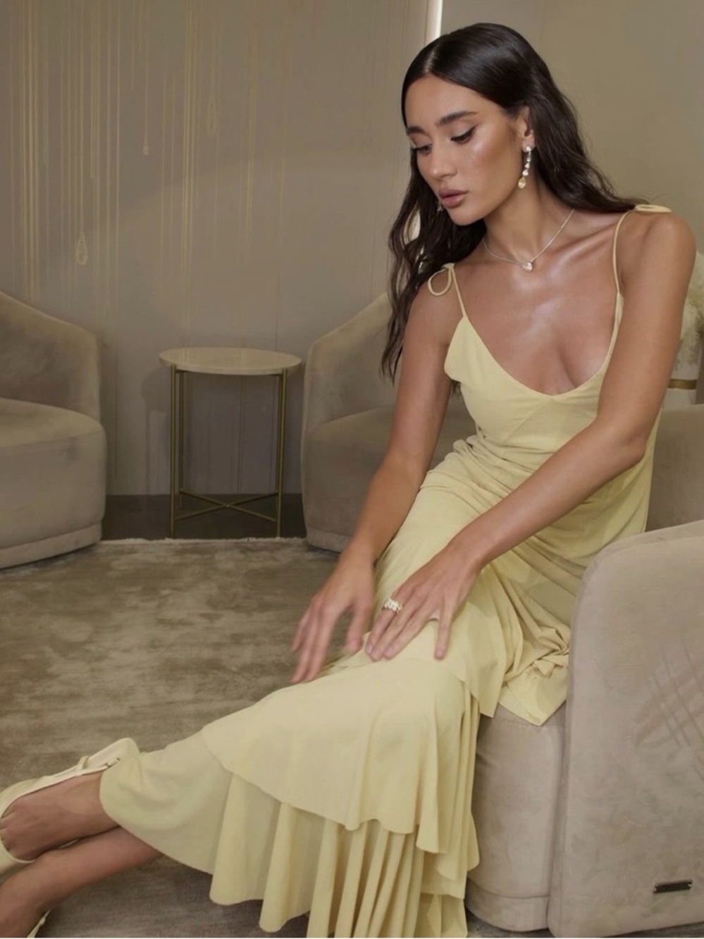Zara NWT Yellow Tiered Ruffle Midi Dress Size M Ref 5039/212 - Picture 8 of 9